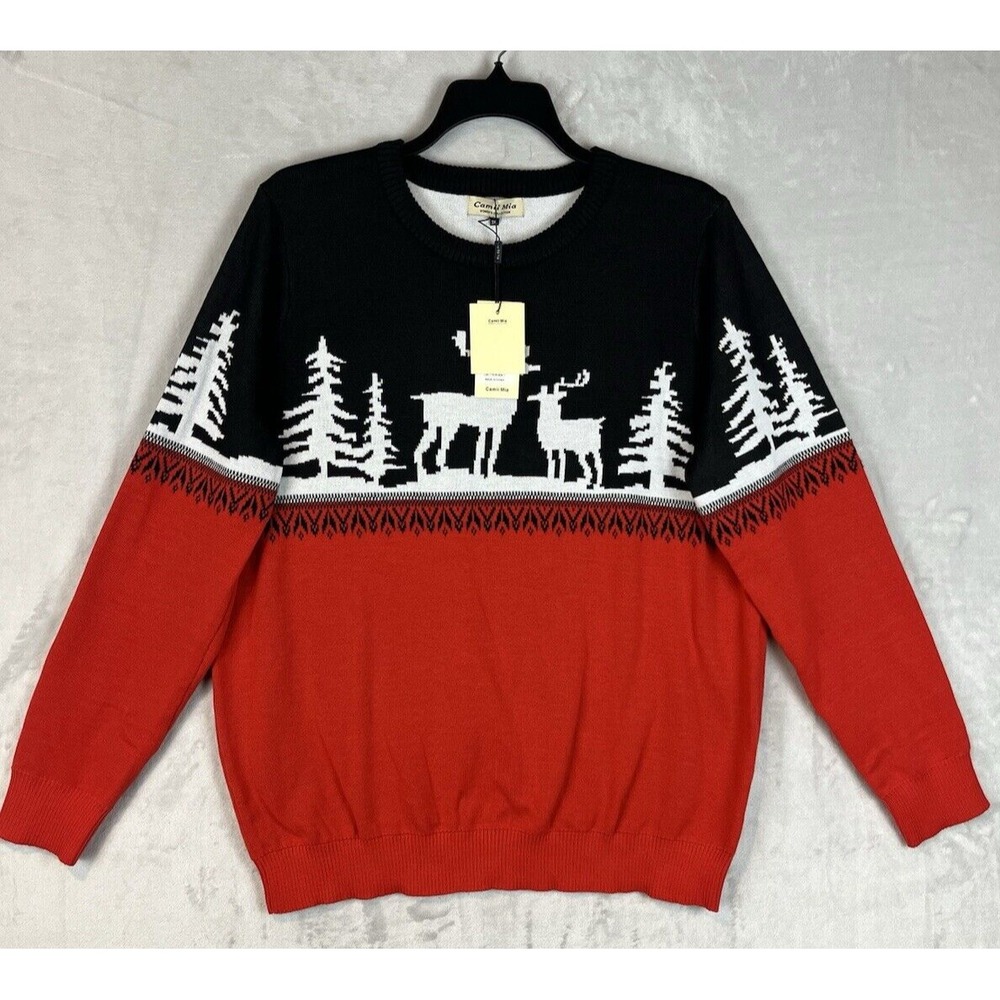 Camii Mia Women Sweater 3XL Orange Ugly Christmas Pullover Xmas Reindeer Holiday
